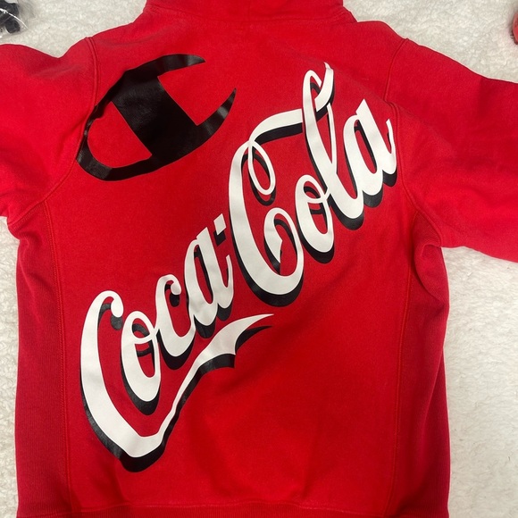 Champion X Coca Cola Hoodie Mens Small Red Reverse Weave Fleece Sweatshirt - Picture 3 of 6